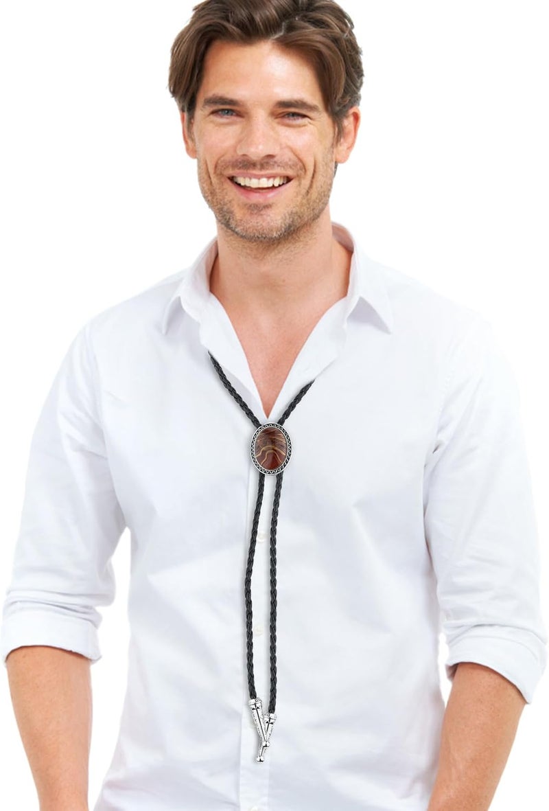 Fansilver 5Pcs Handmade Bolo Tie for Men Western Cowboy Leather Necktie Halloween Costume Accessories for Men Women - Image 3